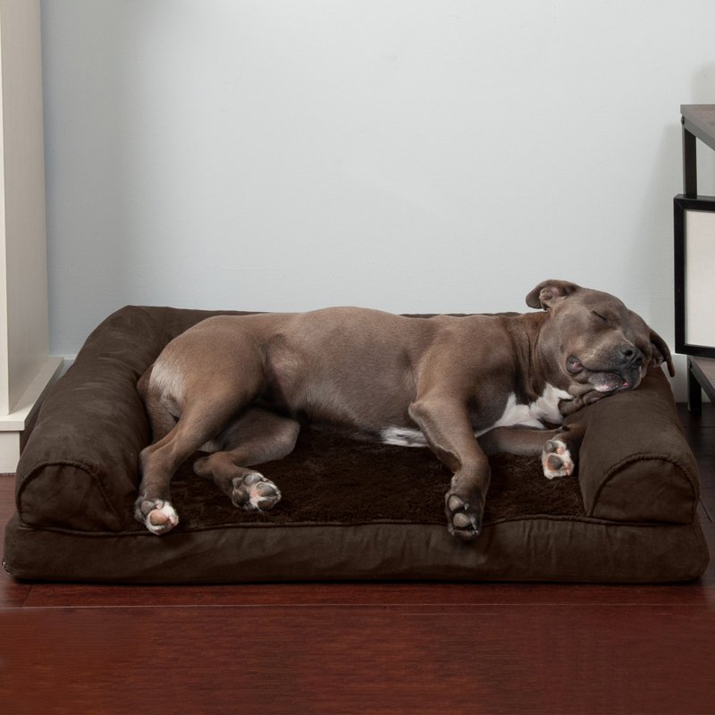  Faux Fleece & Chenille Soft Woven Orthopedic Sofa Pet Bed, Large (36" W x 27" D x 6.5" H), Espresso