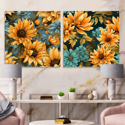Sunflower Shores Tropical Pattern - Coastal Tropical Acrylic Wall Art Glass Set Of 2