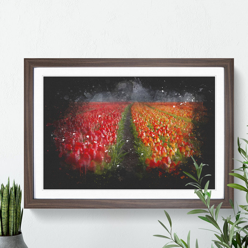Field of Tulips - Picture Frame Graphic Art, 27cm H x 36cm W x 2cm D, Black Framed