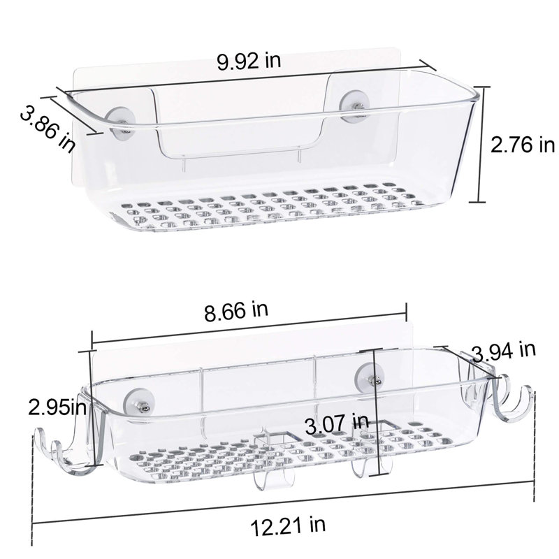 2 Pack Adhesive Rust-Proof Shower Organizer With Razor Holder And Hook, Clear