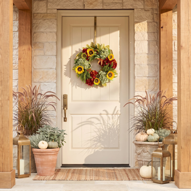 26" Sunflower and Hydrangea Fall Wreath