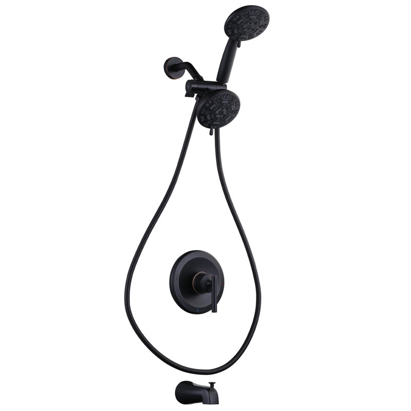 Robinet de douche à 7 jets avec pomme de douche double 1,8 GPM et bec de baignoire (valve incluse), Bronze frotté à l'huile