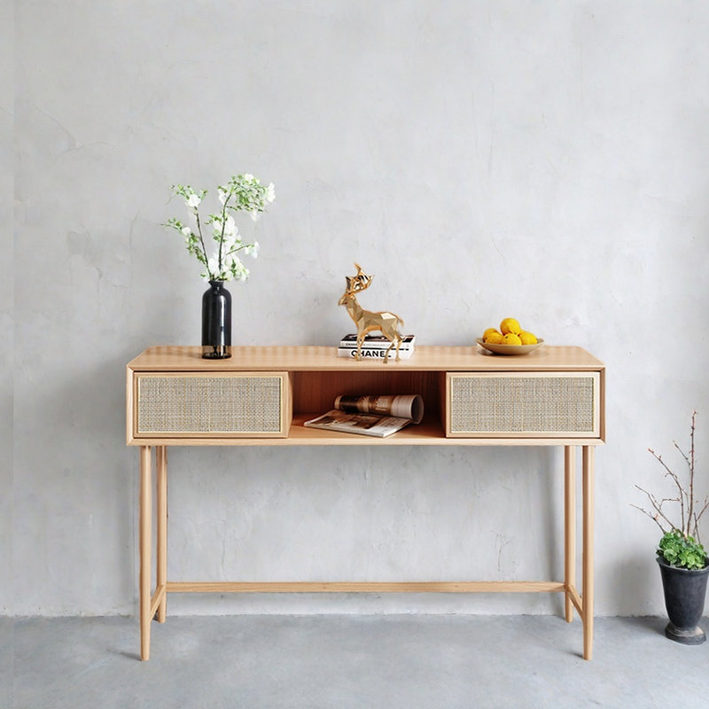 Table d'entrée moderne en bois de frêne massif minimaliste, H 31,5 po x l 47,2 po x P 13,8 po