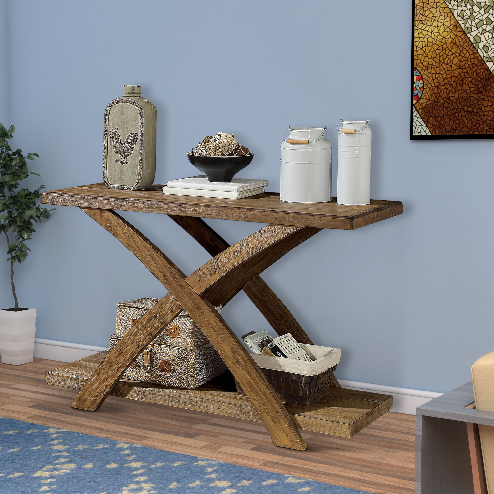 Gracie Oaks Temperence Wooden Angled X-Shaped Console Table & Reviews ...