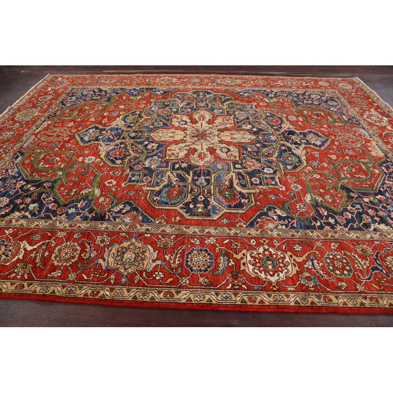 Tapis décoratif en laine de conception unique 9 pi 1 po x 11 pi 6 po noué à la main New Age Heriz Serapi