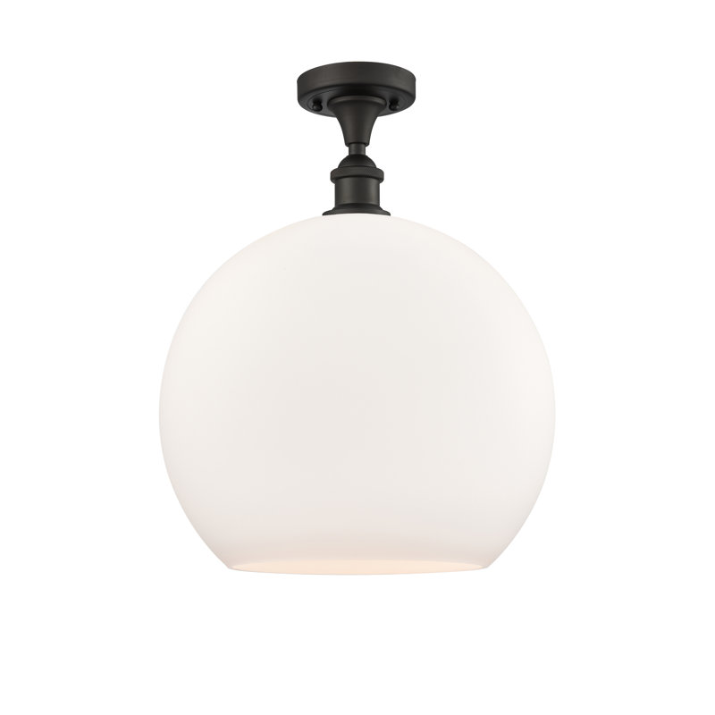 Plafonnier semi-encastré 1 lumière Cindi, Blanc mat, H 18,38 po x l 13,75 po x P 13,75 po, Bronze huilé