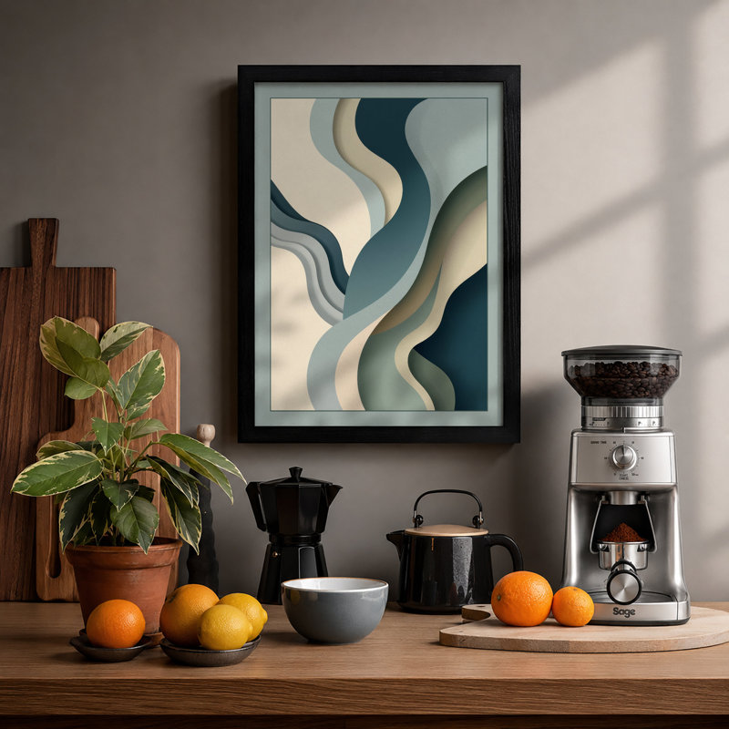 Layered Tidal Forms Minimalist - Print, A1 - 84.1 x 59.4 cm, Black