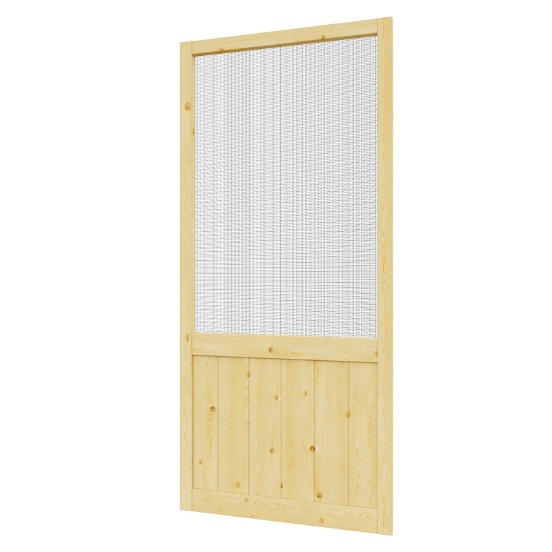 30 in. x 80 in. Half Lite Universal Unfinished Pine Gauze Mesh Screen Door Slab Front Door Exterior Door, 80"H x 30"W