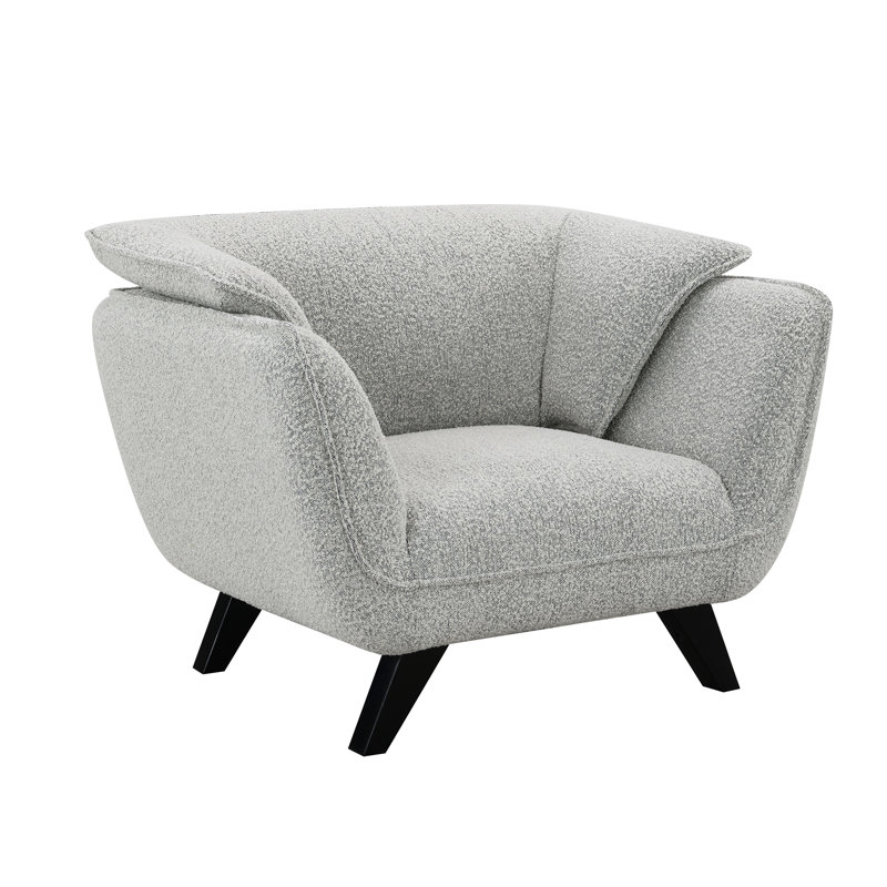 Wood Accent Chair With Tapered Leg Design, Light Gray Boucle