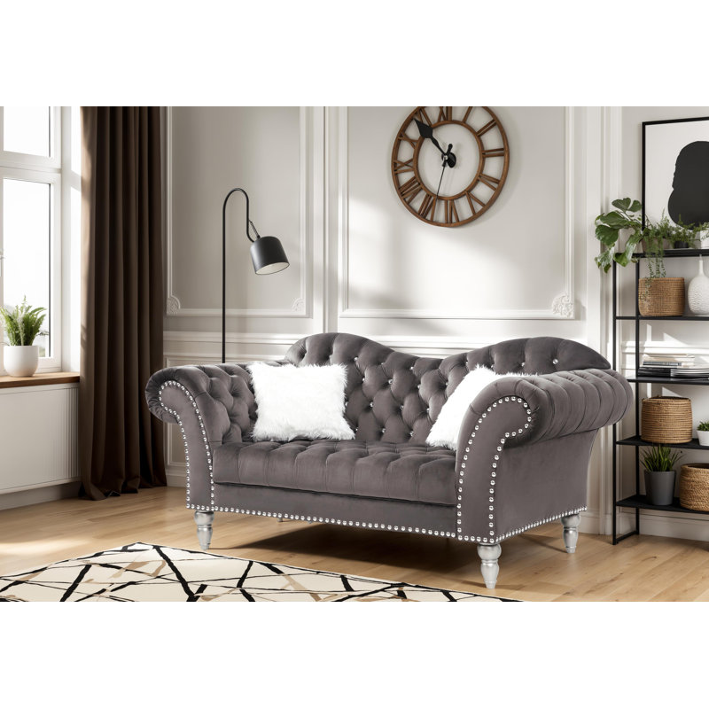 Causeuse en velours Zurich, Gris foncé