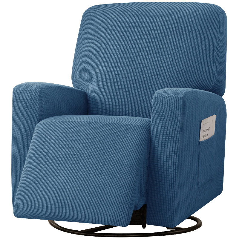 Housse pour fauteuil inclinable à coussins carrés/rectangulaires, Mélange de polyester bleu denim