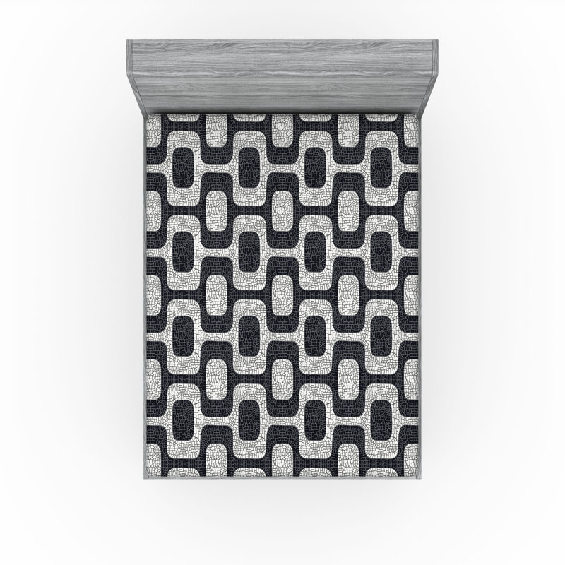 Ambesonne Fitted Sheet 2-Pack, Black/Pale Gray/White Geometric, King Fitted Sheet
