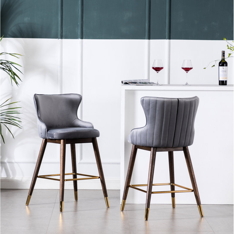 Tabourets de comptoir, rembourrés de tissu doux semblable au velours et de mousse épaisse, 2 tabourets de construction, rembourrage en mousse dense et texturée