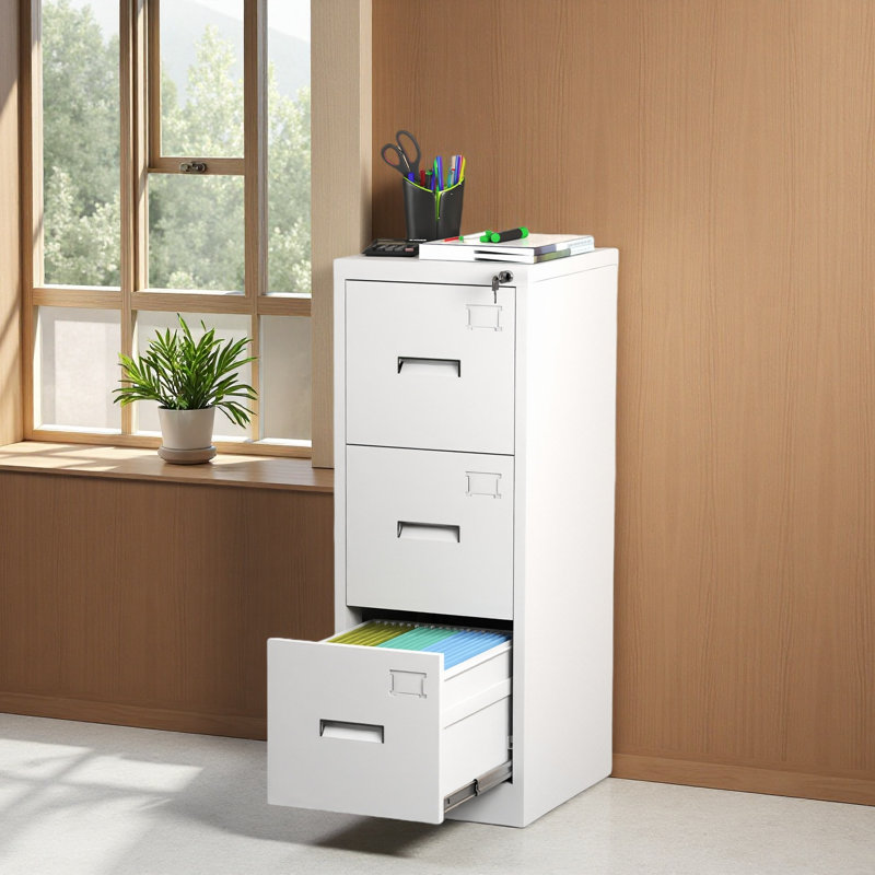 3 Drawer Metal Vertical File Cabinet With Lock And Card Slot Office Home Vertical File Cabinet For A4 Legal/Letter Size Narrow File Cabinet Locked,Assembly Required