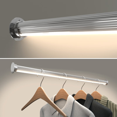 Chrome Round Ridged 18" Hanging Closet Rod with Remote Controlled Lighting [Power Supply Sold Separately]