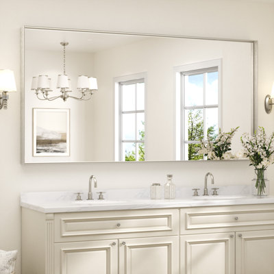 Miroir de salle de bain rectangulaire avec cadre en aluminium et verre trempé