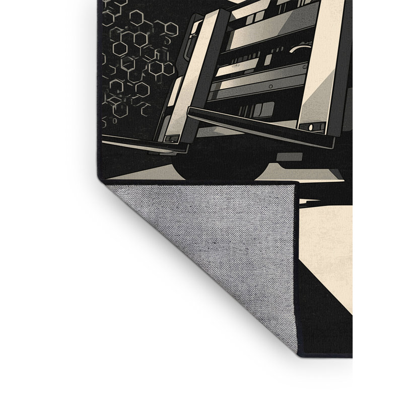 Machine Washable Kendari Forklift Vehicle Modern Geometric Rug in Gray – Black Binding, 7x10