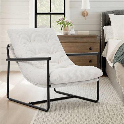 Modern Corduroy Upholstered Accent Chair With Metal Frame