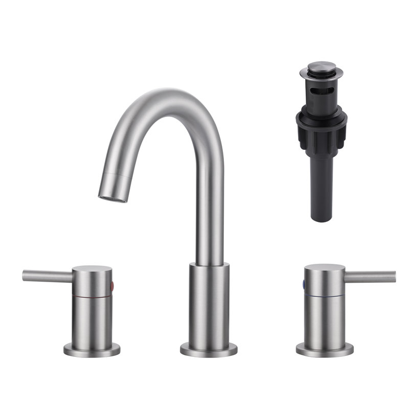 Widespread 2-handle Bathroom Faucet with Drain Assembly, Brushed Nickel