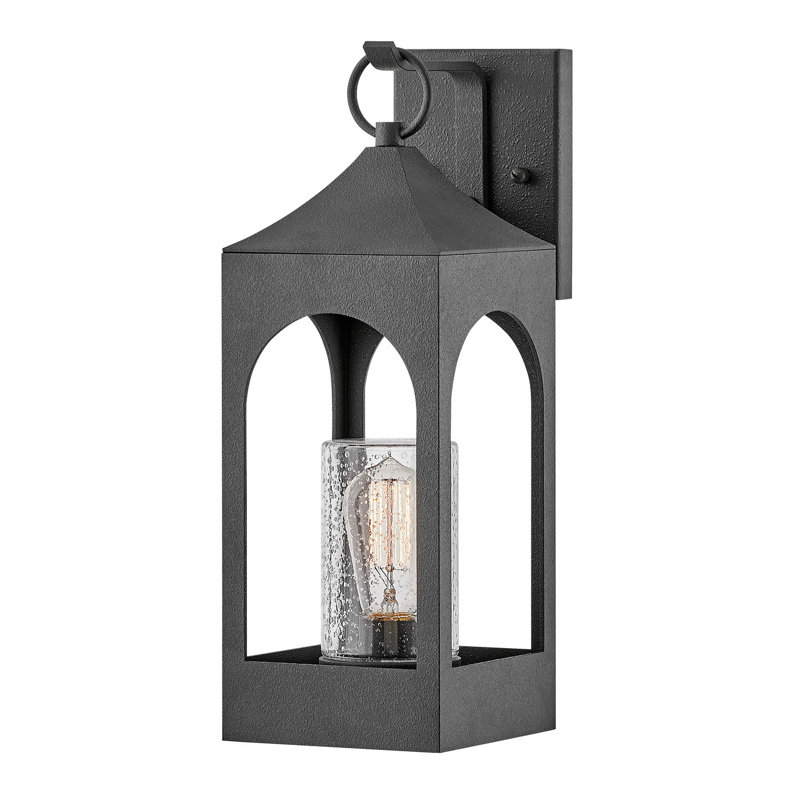 Amina Distressed Zinc 17" Outdoor Wall Lantern with Seedy Glass