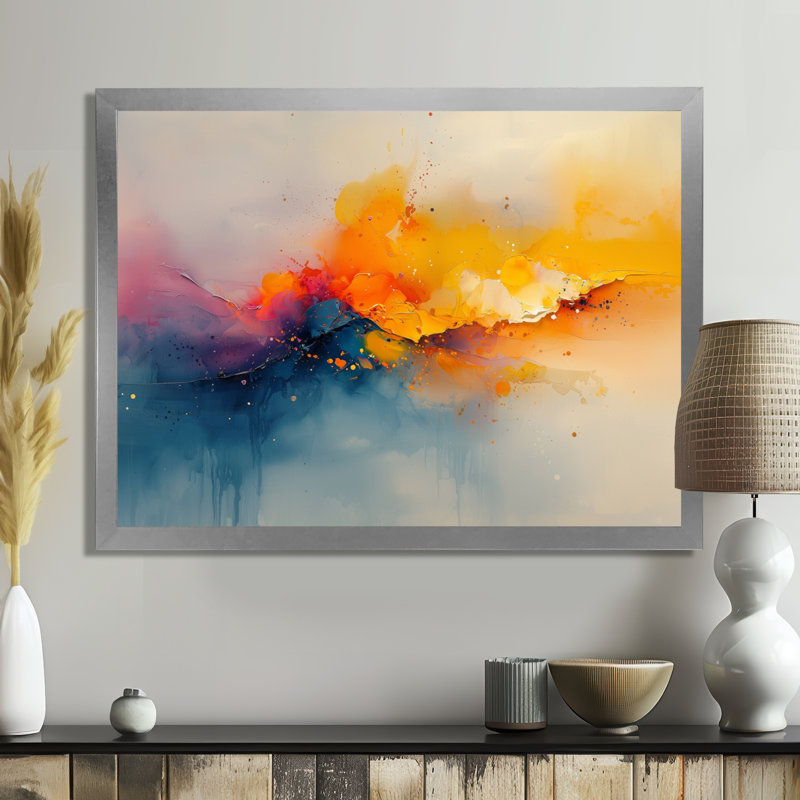 «Westfall Dream» jaune bleu côtier vagues Turbulence I, H 30 po x l 40 po, Reproduction encadrée d'une seule photo