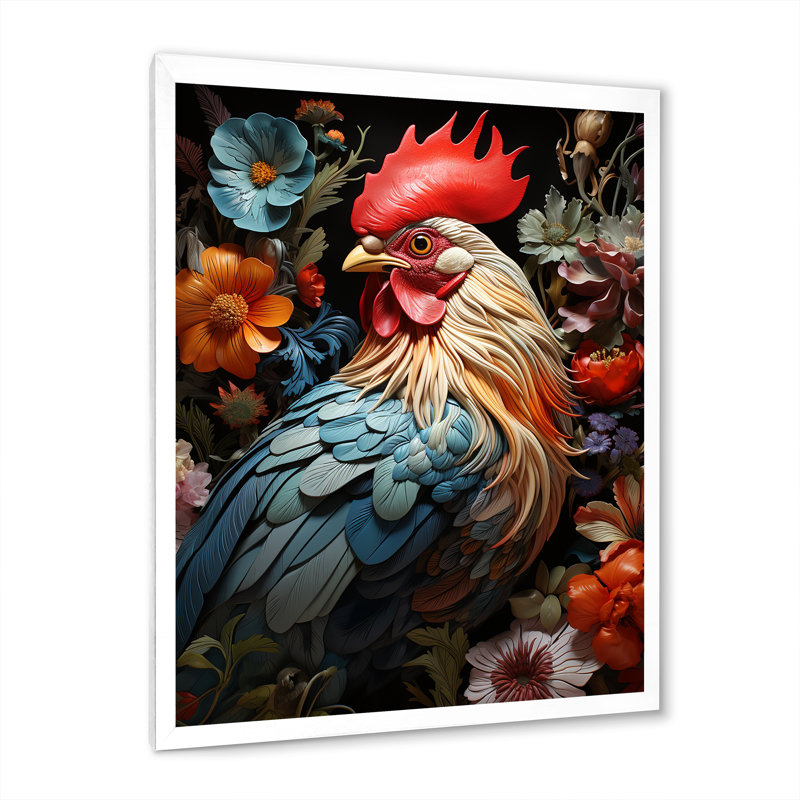 Art mural moderne coq moderne IV - Poulet, H 20 po x l 12 po x P 1 po, Cadre simple blanc