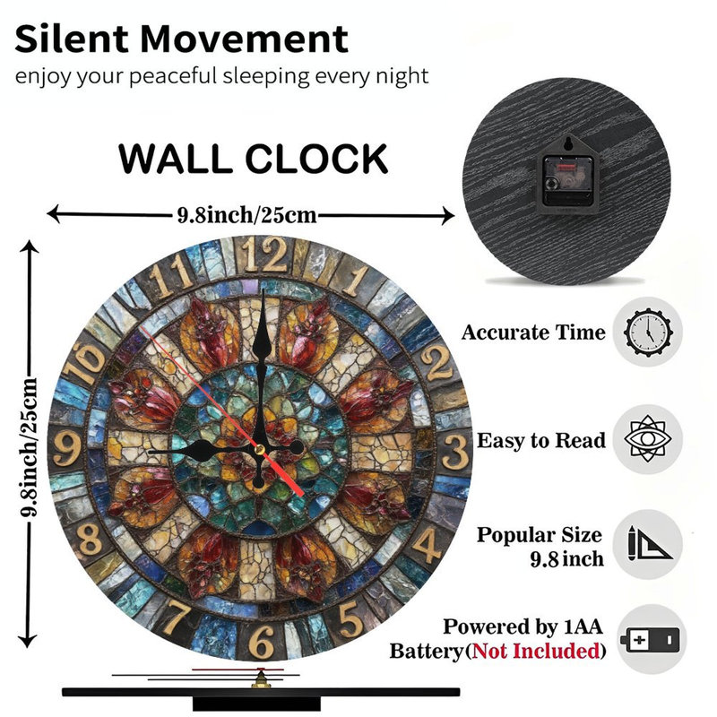 Horloge mosaïque à motif floral