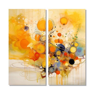Tourbillons de couleur orange et jaune II - grand minimalisme abstrait, art mural sur toile 2 panneaux
