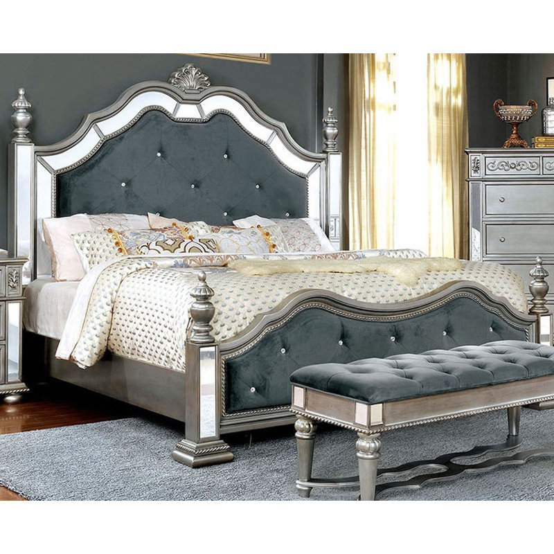 Lit tapissier standard capitonné Winkleman, Grand, Argent