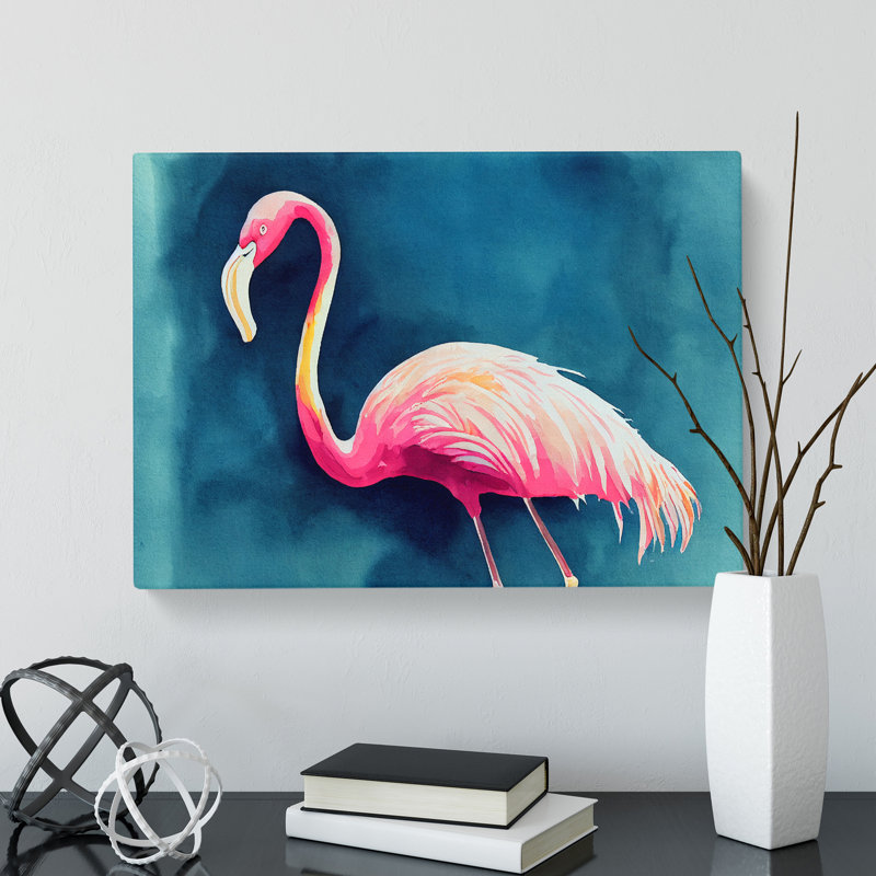 Flamingo In Watercolour - Wrapped Canvas, 35cm H x 50cm W x 3cm D