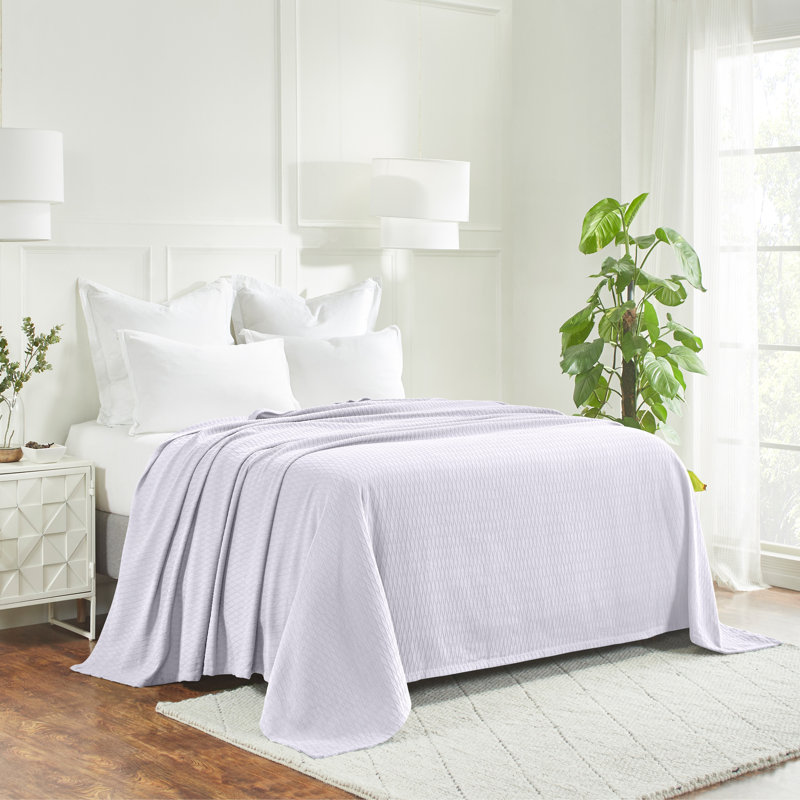 Jeté toutes saisons 100% coton Diamond Weave, Lit simple, Blanc