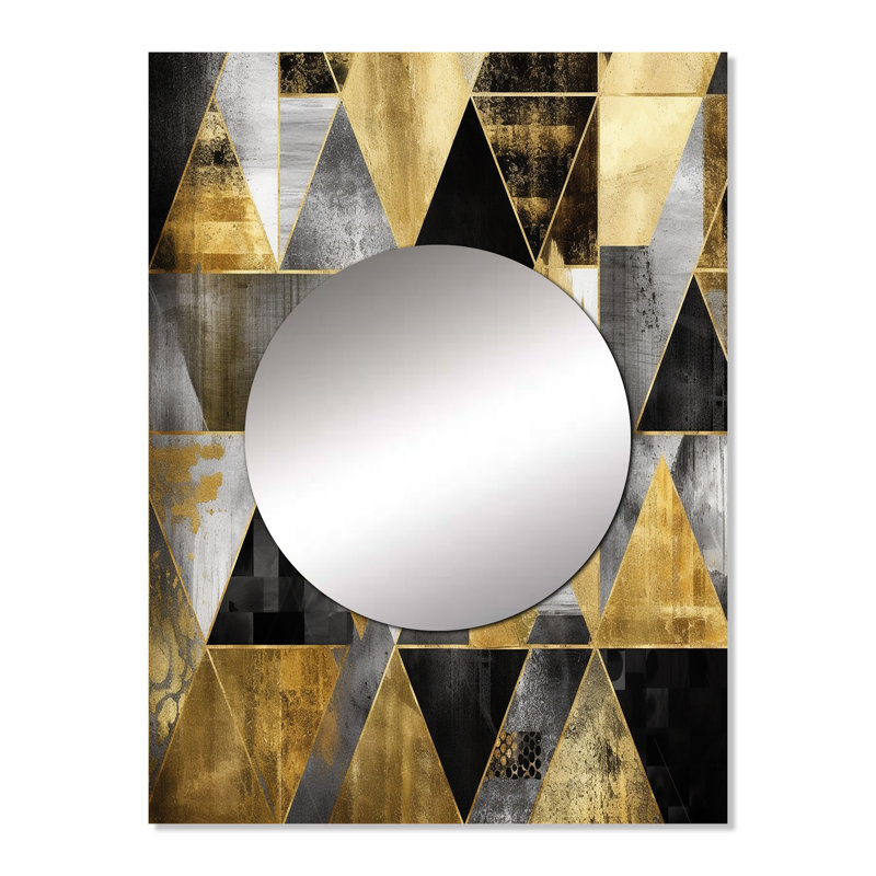 Or géométrique ordre II - grand miroir mural géométrique, miroir décoratif doré, impression d'art en métal, 32 po x 24 po