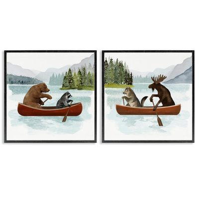 «Woodland Animals On Canoes» 2 pièces par Victoria Barnes