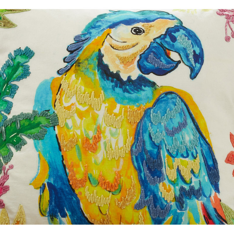 Parrot Design Cotton Throw Pillow with Feather Down