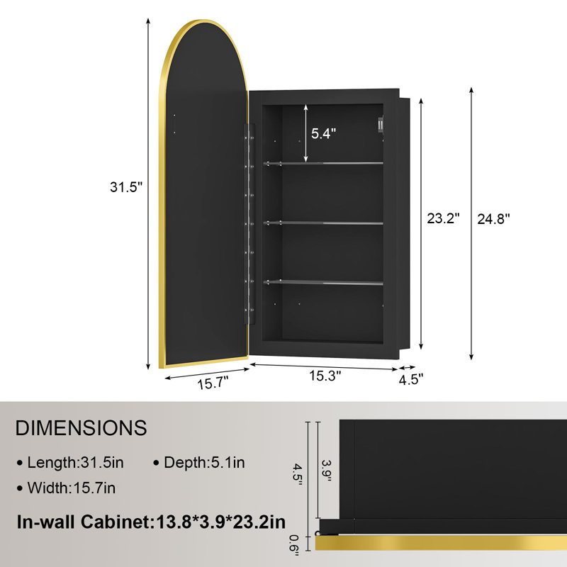 Miroir Poulton, Or brossé, H 31,5 po x l 15,7 po x P 4,5 po