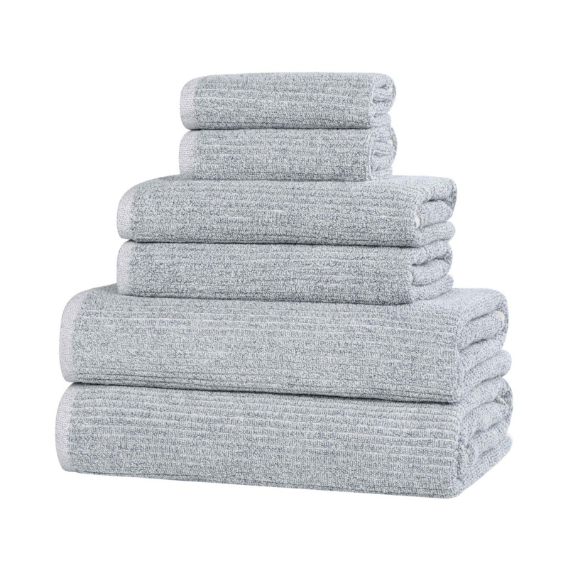  Ensemble de serviettes en mélange de coton et viscose, Ensemble 6 serviettes de bain, Bleu denim