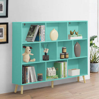 55-Inch Wide 10 Cube 3 Tier Wooden Bookshelf for Living Room, Bedroom, Office, Multiple Colors by George Oliver