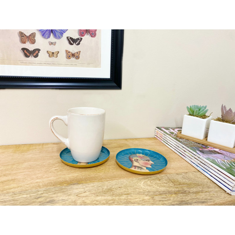 Metal Round 2 Piece Coaster Set