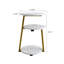 Petite table d'appoint ronde avec rangement ouvert à 3 niveaux, finition blanche avec structure en métal doré