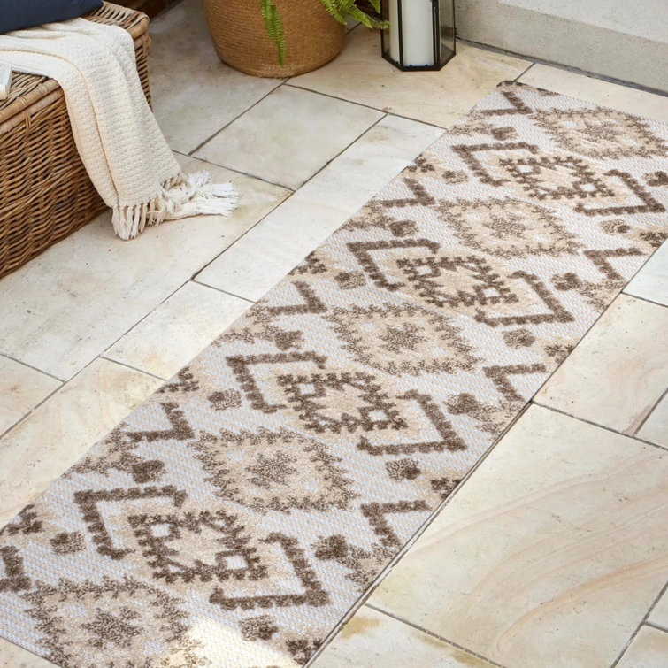 Aydon High-Low Pile Neutral Diamond Kilim Brown/Ivory Indoor/Outdoor Rug