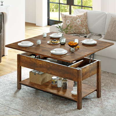 Table basse à plateau relevable multi-fonctions avec rangement Torron 4-en-1