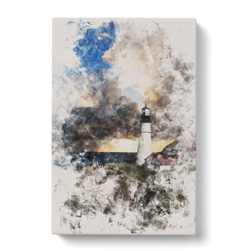 View Of A Lighthouse Vol.4 Watercolour - Wrapped Canvas Print, 60cm H x 40cm W x 3cm D