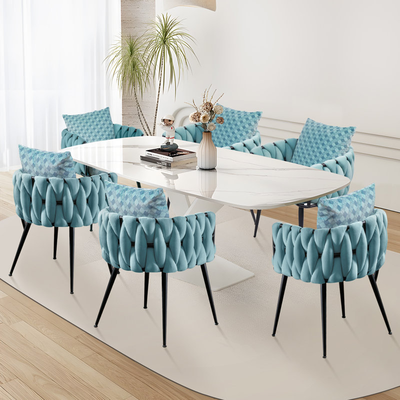 Chaise avec accoudoirs en velours Lazarre, Bleu