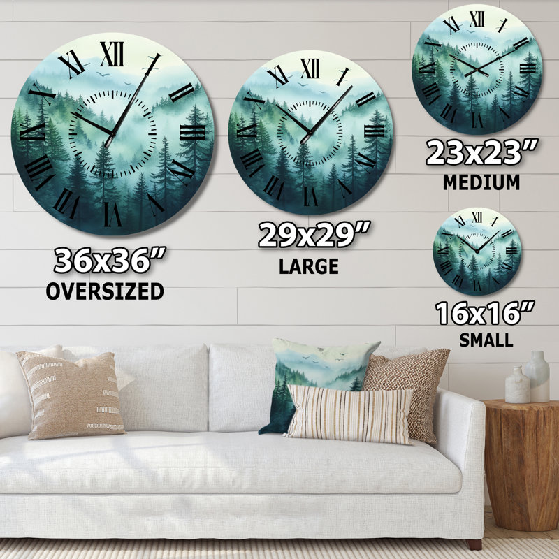 Horloge murale en métal représentant un paysage de la forêt nationale de Banff au Canada - Brume matinale, Grand