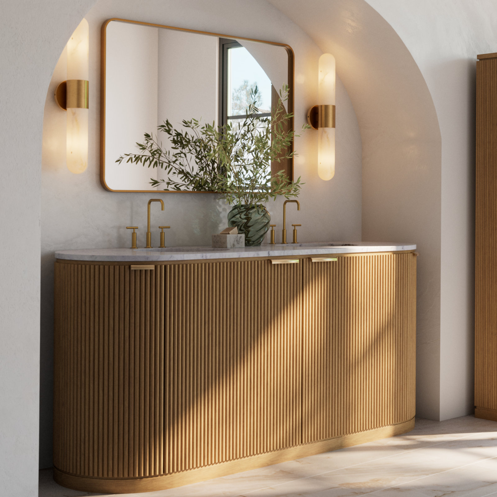 2 Light Alabaster Dimmable LED Bath Bar, Heritage Brass