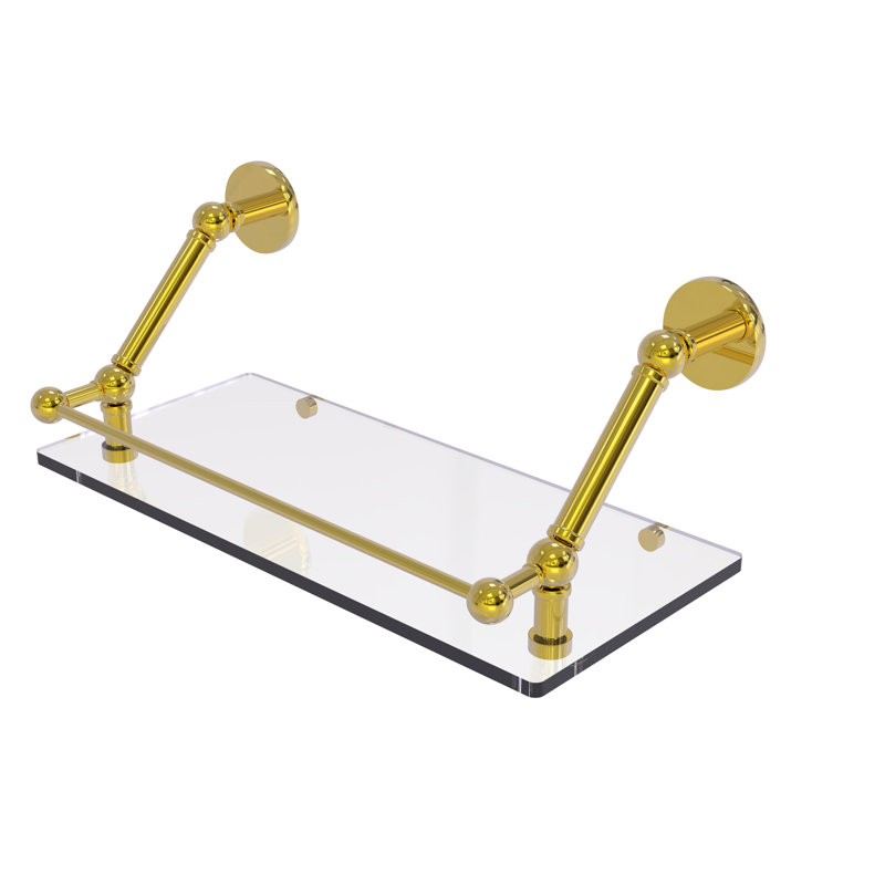 Tablette flottante Dalston avec barre de galerie, Laiton poli, H 8 po x l 18 po x P 8,6 po
