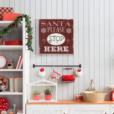 Santa Please Stop Here - Wrapped Canvas Textual Art -  The Holiday Aisle®, 5FE7C39FFD7F4305A7F2D470E90843B0