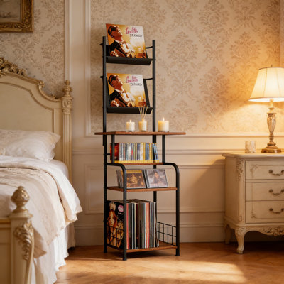 6-Tier Record Player Stand With Vinyl Storage - Turntable Console Table With Adjustable Feet, Metal And Wood Cabinet Organizer For Living Room And Apartments