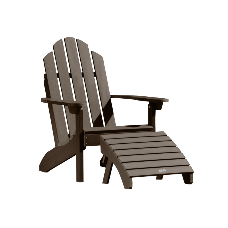 Chaise Adirondack en plastique avec repose-pieds Anette, Gland de chêne vieilli