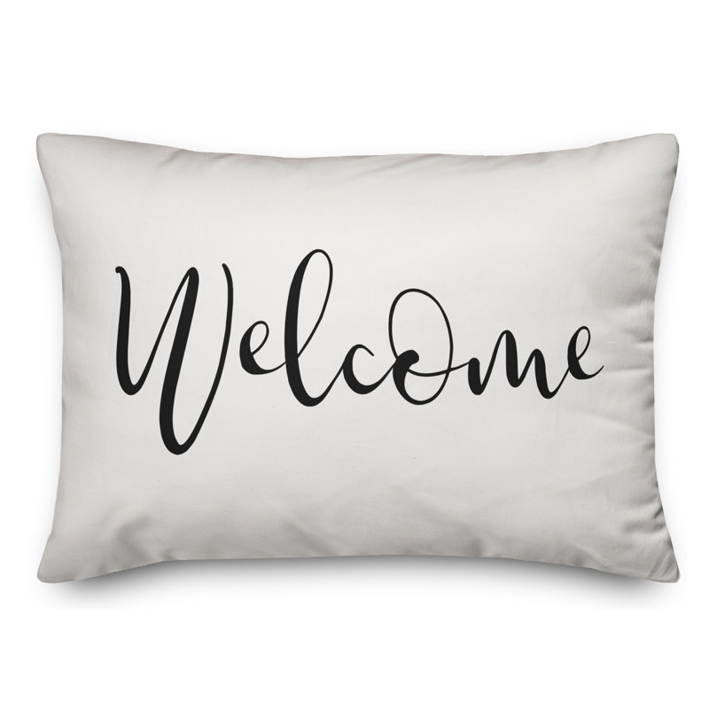  Housse et insert pour oreiller rectangulaire Welcome, Blanc cassé / noir